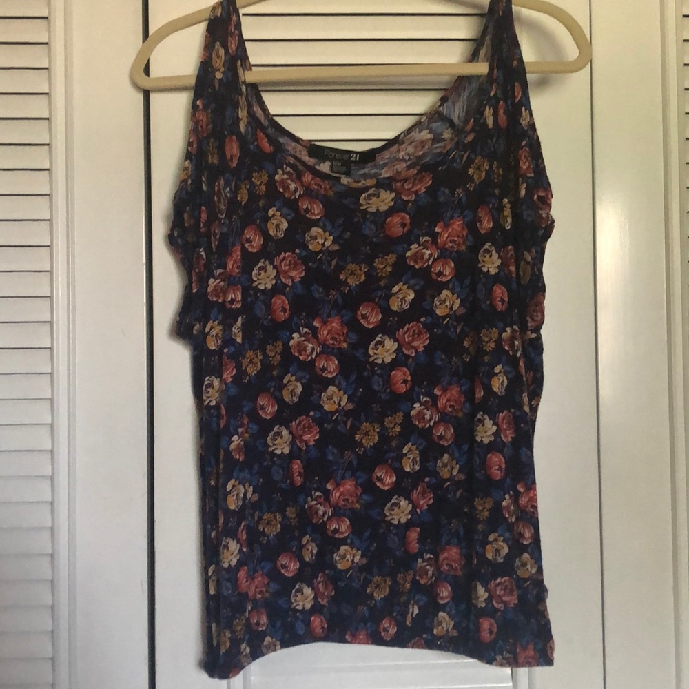 Forever 21 Navy Blue Floral cold shoulder top